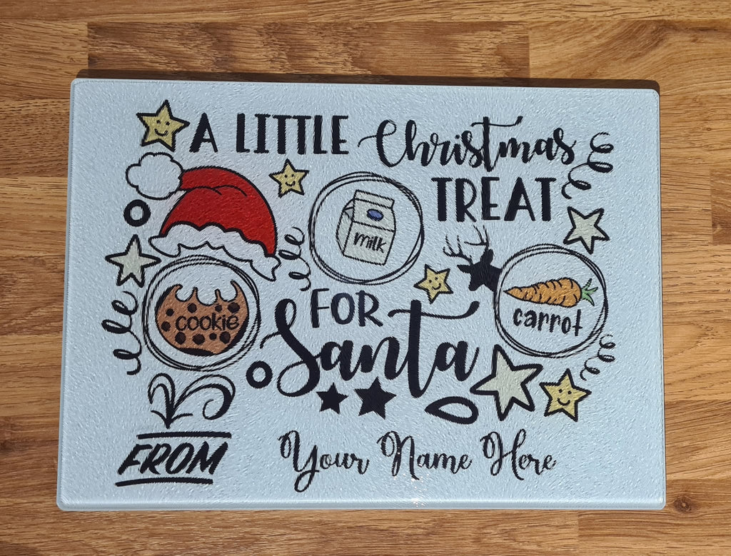 Personalised Christmas Treat Board for Santa – Christmas Glossy or Textured Glass Chopping Board – 285 × 200 mm