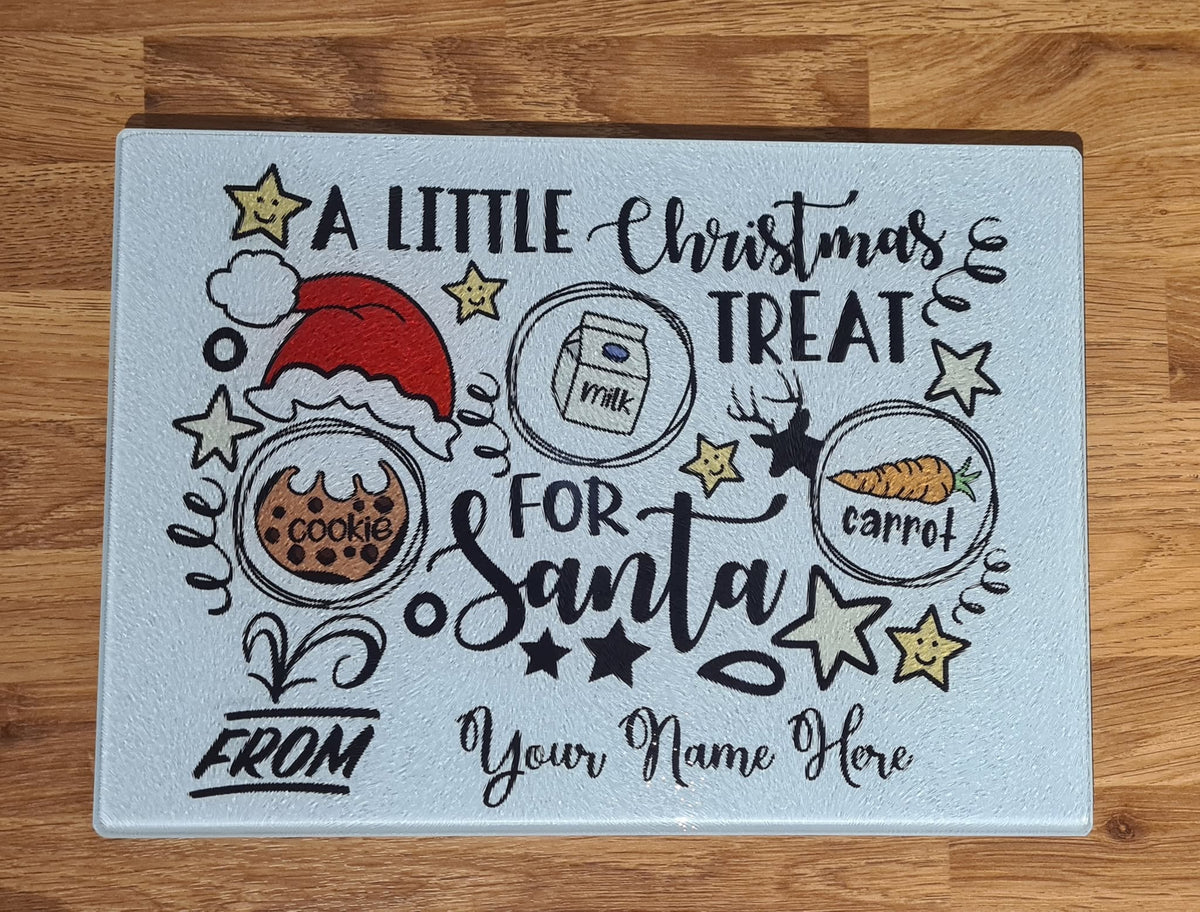 Personalised Christmas Treat Board for Santa – Christmas Glossy or Textured Glass Chopping Board – 285 × 200 mm