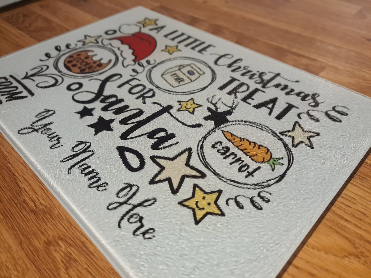 Personalised Christmas Treat Board for Santa – Christmas Glossy or Textured Glass Chopping Board – 285 × 200 mm