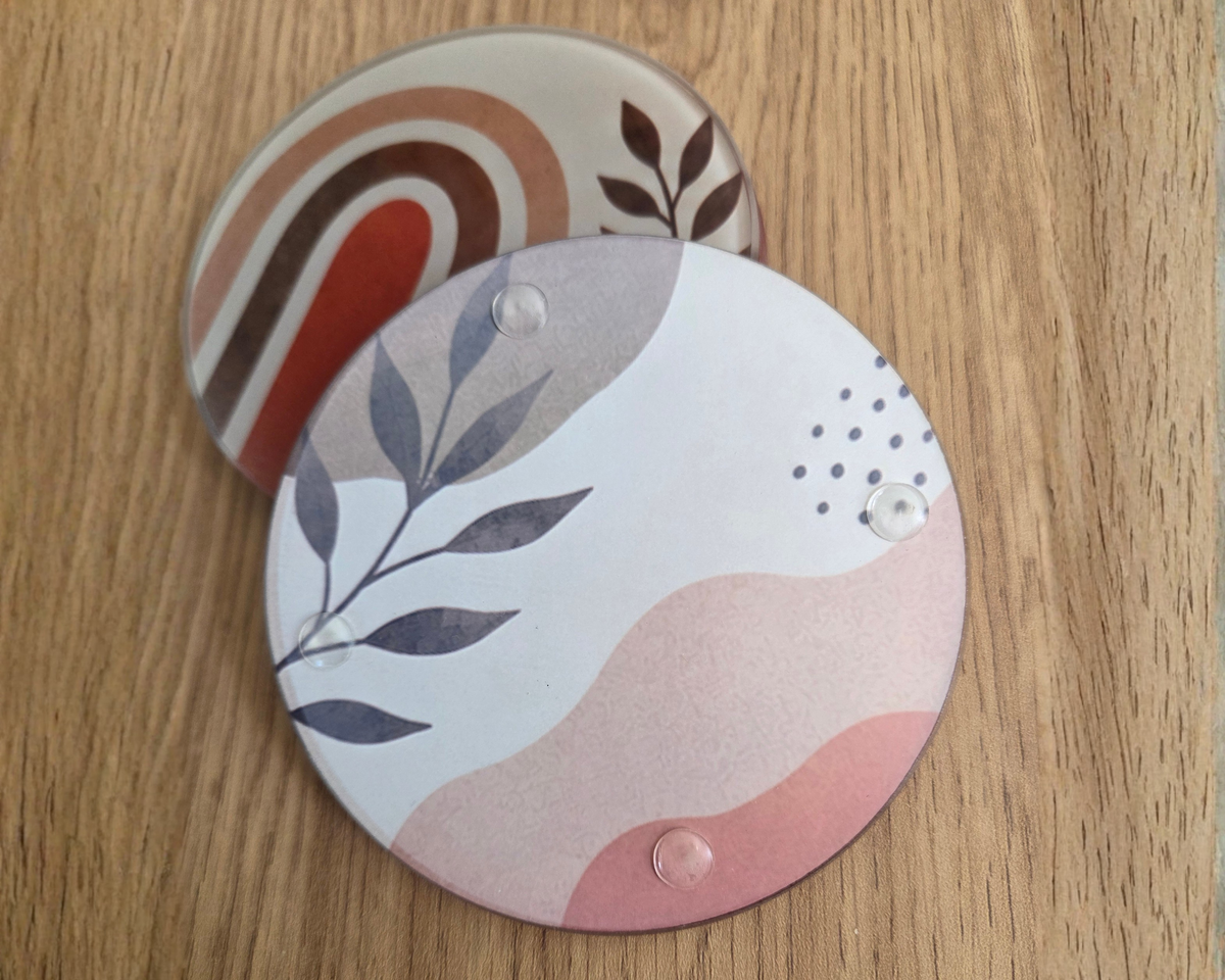 Glass coasters set of 4 - Orange and Green Neutral Botanical Design