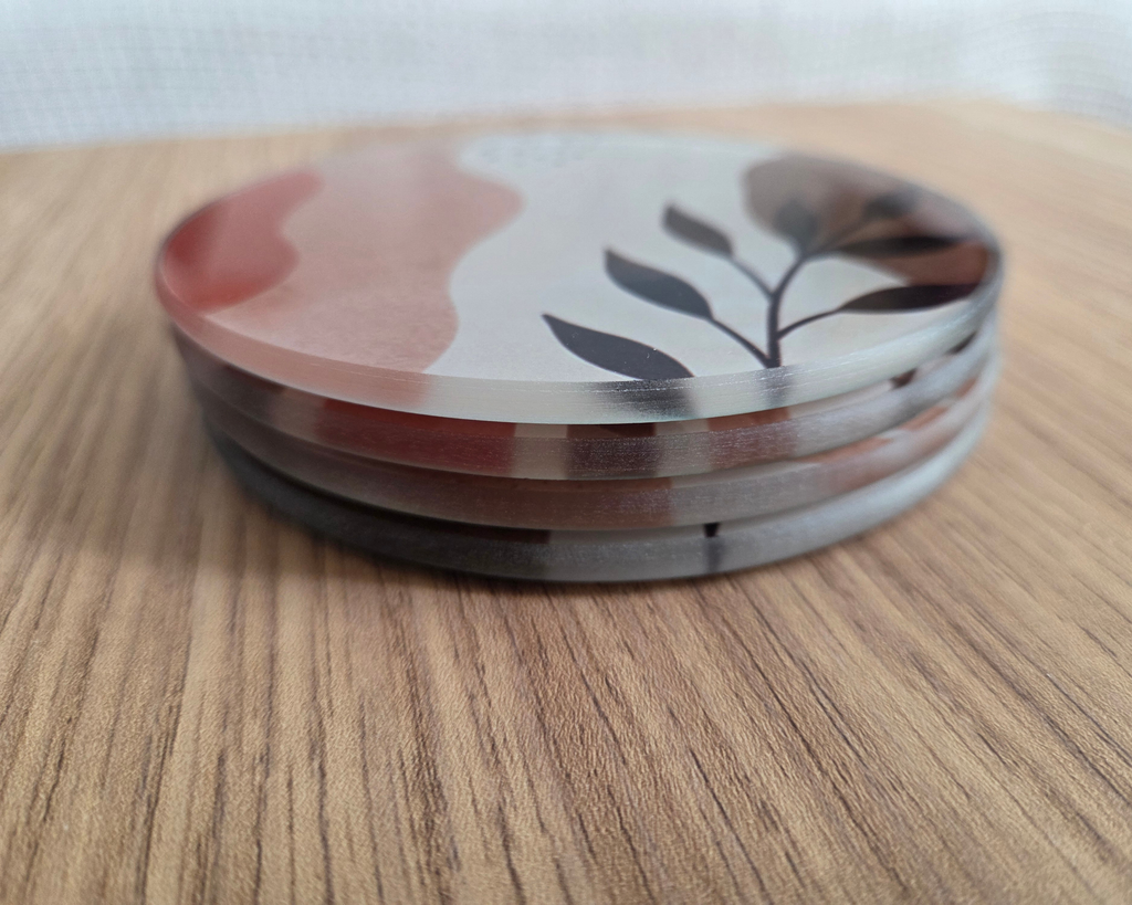 Glass coasters set of 4 - Orange and Green Neutral Botanical Design