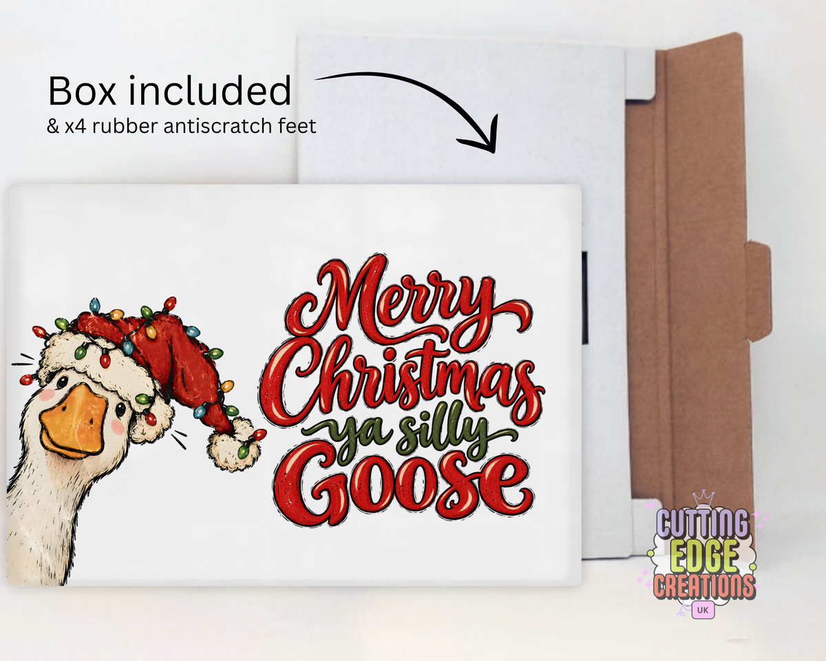 Merry Christmas Ya Silly Goose – Glossy Glass Chopping Board – 285 × 200 mm