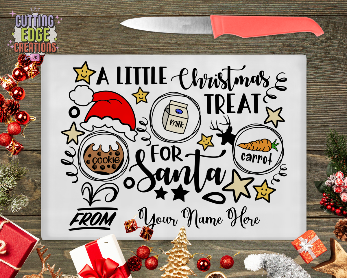 Personalised Christmas Treat Board for Santa – Christmas Glossy or Textured Glass Chopping Board – 285 × 200 mm