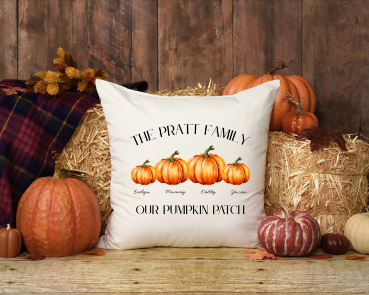 Personalised Family Pumpkin Patch Cushion - Fall Autumn Décor