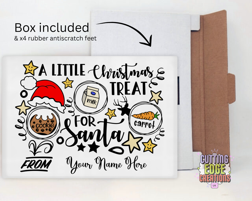 Personalised Christmas Treat Board for Santa – Christmas Glossy or Textured Glass Chopping Board – 285 × 200 mm