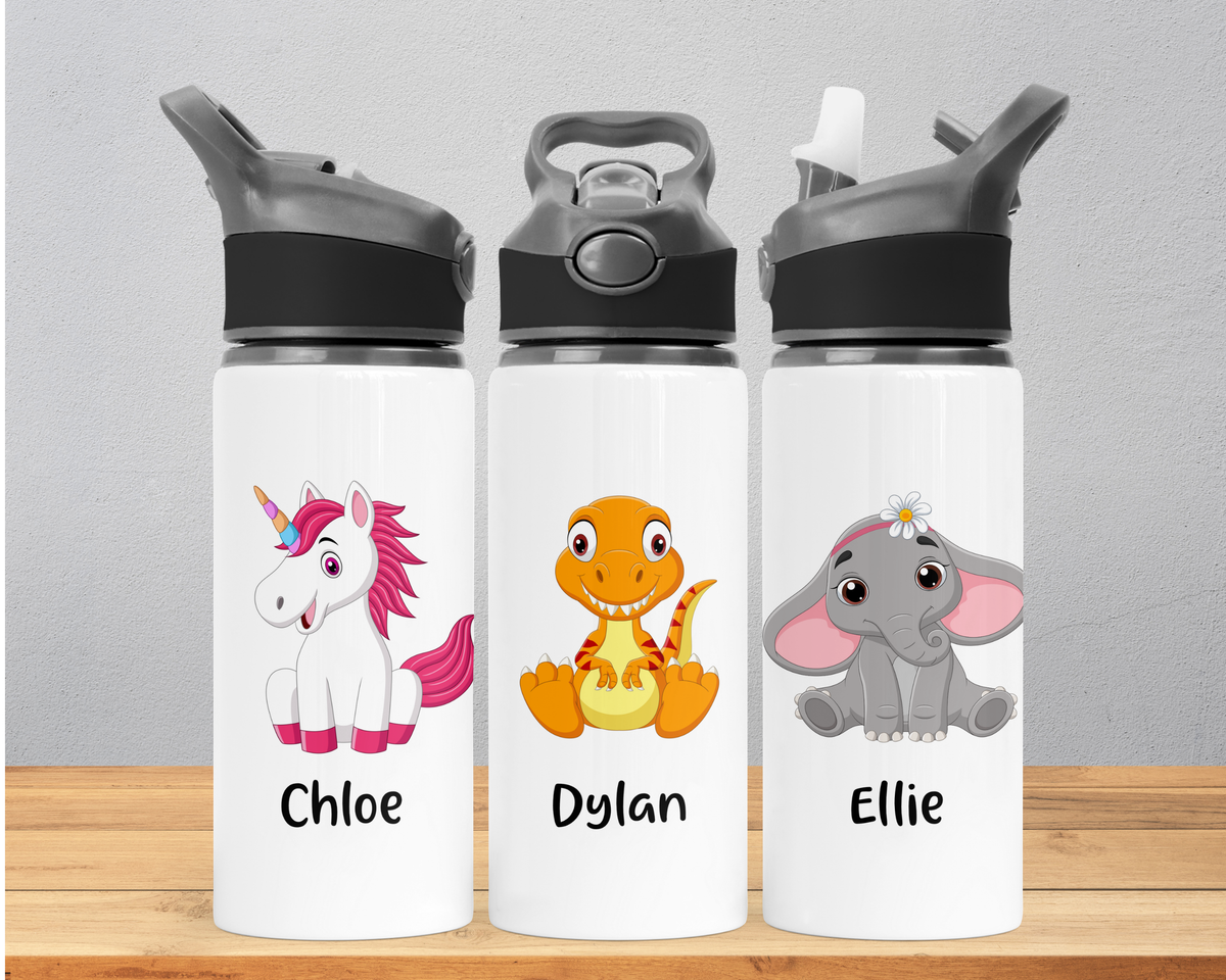 Personalised Kids 650ml Water Bottle – 20 Animal & Dinosaur Designs