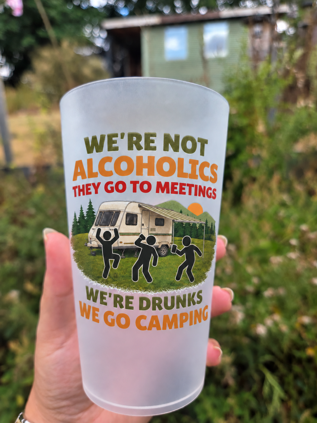 We’re Not Alcoholics Camping Cup – 500 ml | Optional Personalisation